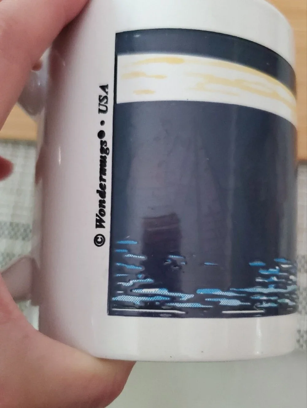 Ceramic Lighthouse Coffee Mug in White with Navy Night Scene Made In USA